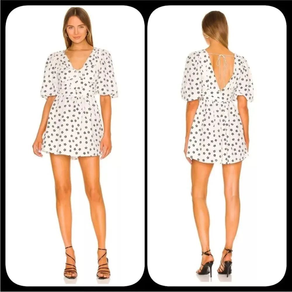 For Love & Lemons Connie Mini Dress in Ivory Daisy Seersucker Women’s SIZE SM